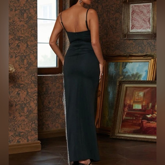 Split Thigh Fringe Trim Cami Dress - Picture 4 of 5